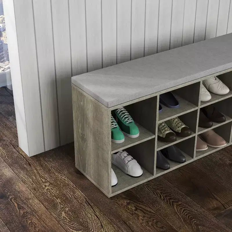 Banc de rangement FurnitureR avec coussin, tiroir et étagère à chaussures à 3 niveaux, banc de rangement à chaussures pour entrée, gris, 103,9 cm L