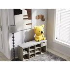 Banc de rangement FurnitureR avec coussin, tiroir et étagère à chaussures à 3 niveaux, banc de rangement à chaussures pour entrée, gris, 103,9 cm L