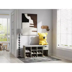 Banc de rangement FurnitureR avec coussin, tiroir et étagère à chaussures à 3 niveaux, banc de rangement à chaussures pour entrée, gris, 103,9 cm L