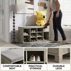 Banc de rangement FurnitureR avec coussin, tiroir et étagère à chaussures à 3 niveaux, banc de rangement à chaussures pour entrée, gris, 103,9 cm L