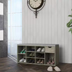 Banc de rangement FurnitureR avec coussin, tiroir et étagère à chaussures à 3 niveaux, banc de rangement à chaussures pour entrée, gris, 103,9 cm L