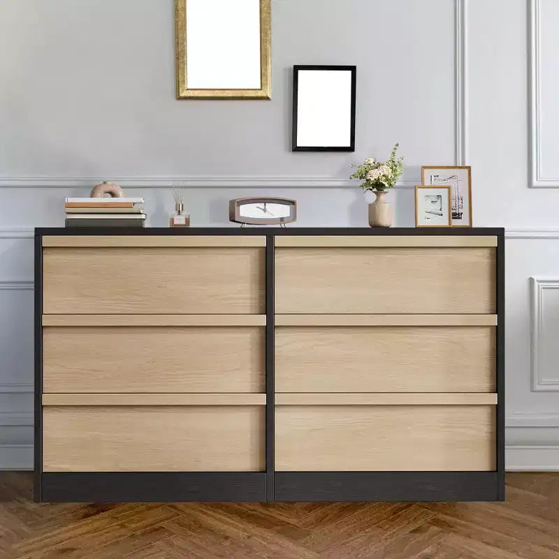 Commode à 6 tiroirs pour chambre à coucher, commode double moderne avec 6 grands tiroirs de rangement, commode en bois pour salon, chambre de bébé, couloir