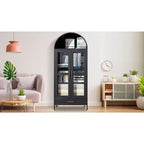 COZONY 73" Armoire de Rangement Métal Arqué avec Portes en Verre et Tiroirs, Buffet Haut de Cuisine/Garde-Manger avec Étagères Réglables