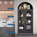COZONY 73" Armoire de Rangement Métal Arqué avec Portes en Verre et Tiroirs, Buffet Haut de Cuisine/Garde-Manger avec Étagères Réglables
