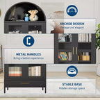 COZONY 73" Armoire de Rangement Métal Arqué avec Portes en Verre et Tiroirs, Buffet Haut de Cuisine/Garde-Manger avec Étagères Réglables