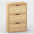 Boho Rattan Shoe Cabinet Narrow Shoe Storage Cabinet with 3 Flip Drawers Hidden Freestanding Shoe Rack Organizer for Entryway Slim, Hallway