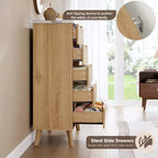 47,2 po de haut Commode flûtée à 5 tiroirs pour Chambre, Commode en Bois Moderne avec Plateau en Faux Marbre et Profil Courbé pour Salon et Couloir