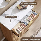 47,2 po de haut Commode flûtée à 5 tiroirs pour Chambre, Commode en Bois Moderne avec Plateau en Faux Marbre et Profil Courbé pour Salon et Couloir