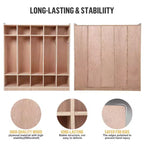Vestiaire à 5 sections en bois pour enfants, 5 sections, 5 crochets, 4 roues et 2 bacs de rangement, pour la maison et l'école