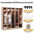 Vestiaire à 5 sections en bois pour enfants, 5 sections, 5 crochets, 4 roues et 2 bacs de rangement, pour la maison et l'école