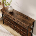 Consoles de 52,5 pouces pour entrée avec 3 tiroirs, table de canapé industrielle à 3 niveaux avec cadre en métal et pieds colonnes romaines pour couloir, salon, foyer