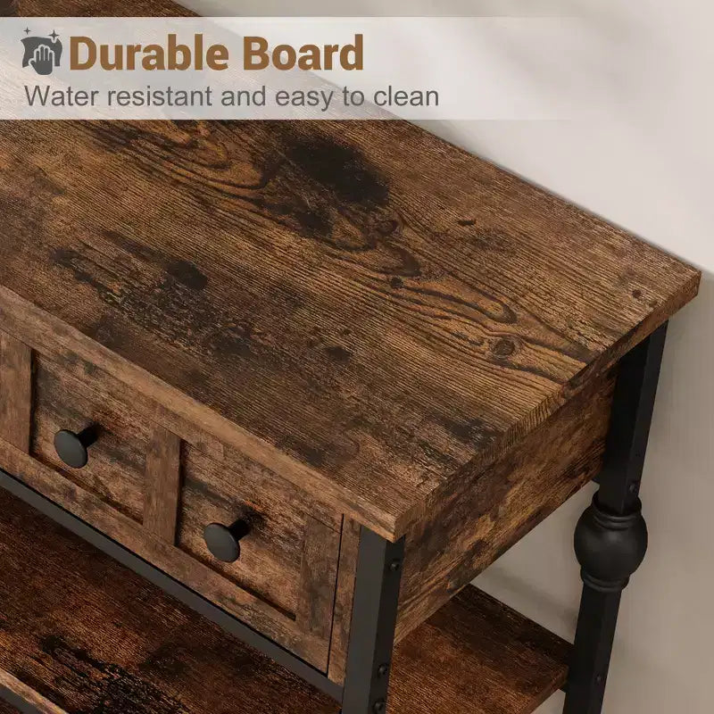 Consoles de 52,5 pouces pour entrée avec 3 tiroirs, table de canapé industrielle à 3 niveaux avec cadre en métal et pieds colonnes romaines pour couloir, salon, foyer