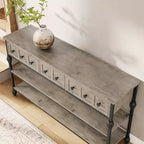 Consoles de 52,5 pouces pour entrée avec 3 tiroirs, table de canapé industrielle à 3 niveaux avec cadre en métal et pieds colonnes romaines pour couloir, salon, foyer