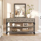 Consoles de 52,5 pouces pour entrée avec 3 tiroirs, table de canapé industrielle à 3 niveaux avec cadre en métal et pieds colonnes romaines pour couloir, salon, foyer