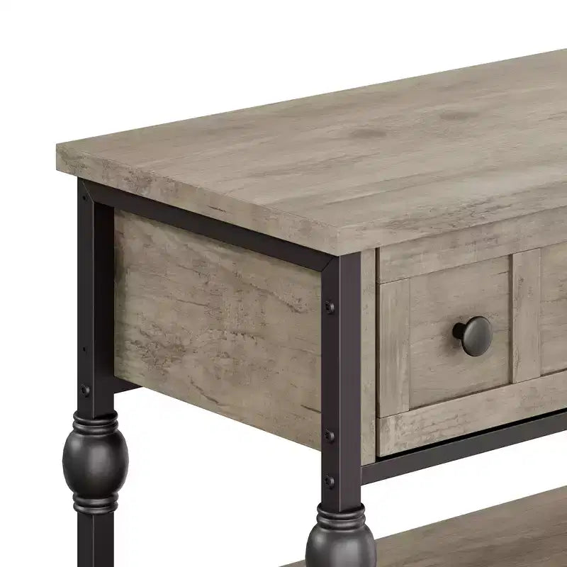 Consoles de 52,5 pouces pour entrée avec 3 tiroirs, table de canapé industrielle à 3 niveaux avec cadre en métal et pieds colonnes romaines pour couloir, salon, foyer