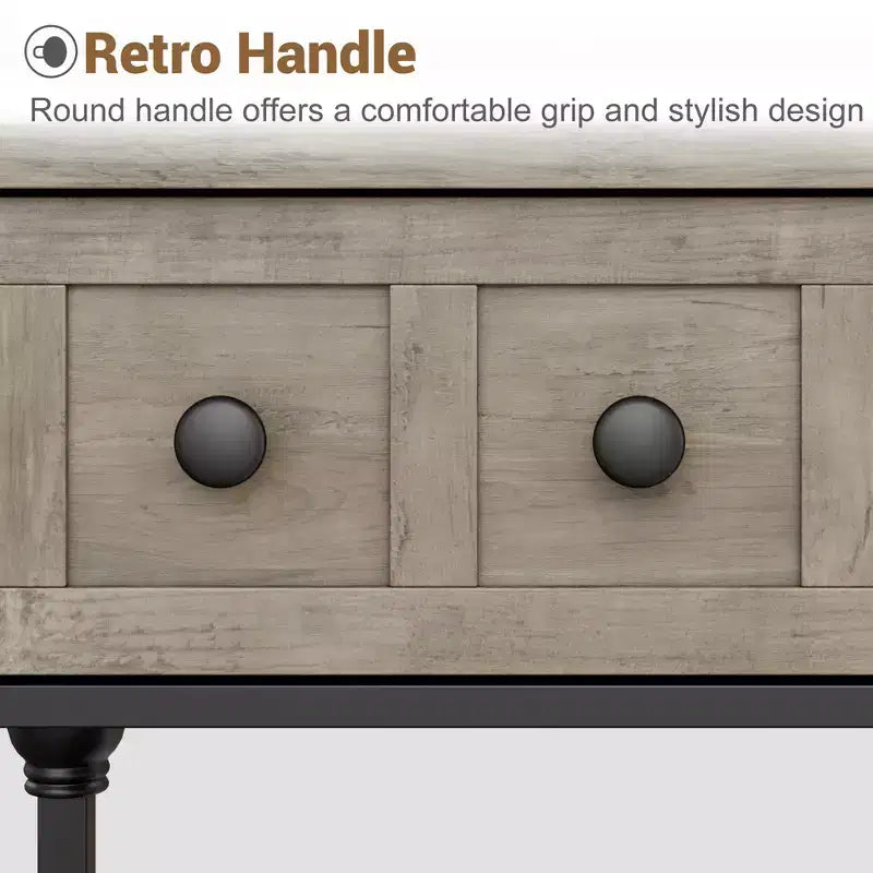 Consoles de 52,5 pouces pour entrée avec 3 tiroirs, table de canapé industrielle à 3 niveaux avec cadre en métal et pieds colonnes romaines pour couloir, salon, foyer