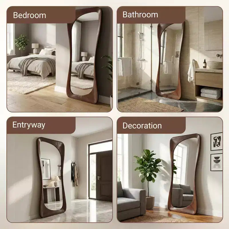 Dovelina 71H*31W Miroir asymétrique pleine longueur Miroir décoratif à poser Miroir de salle de bain moderne pour salon salle à manger entrée chambre à coucher