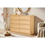 Commode moderne en bois naturel à 8 tiroirs pour chambre à coucher - Grande capacité de rangement, robuste et sûre