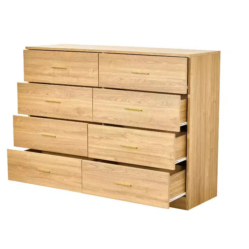Commode moderne en bois naturel à 8 tiroirs pour chambre à coucher - Grande capacité de rangement, robuste et sûre