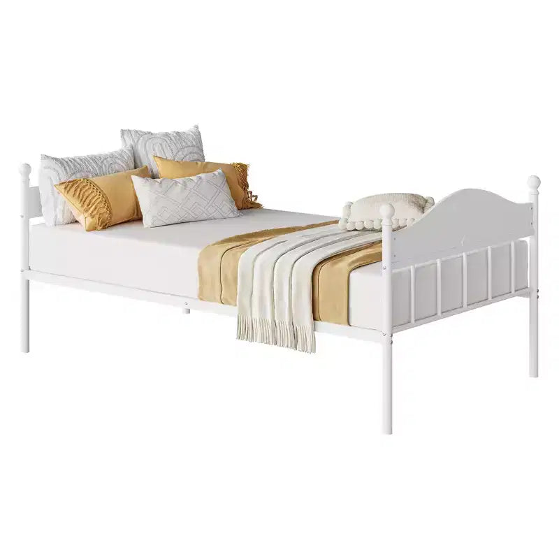 Canapé-lit, lit de repos double en métal avec tête de lit élégante, espace de rangement sous le lit, plateforme à lattes en acier pour salon, chambre à coucher, blanc