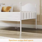Canapé-lit, lit de repos double en métal avec tête de lit élégante, espace de rangement sous le lit, plateforme à lattes en acier pour salon, chambre à coucher, blanc