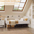 Canapé-lit, lit de repos double en métal avec tête de lit élégante, espace de rangement sous le lit, plateforme à lattes en acier pour salon, chambre à coucher, blanc