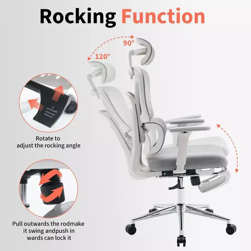 Chaise de Bureau Ergonomique, Chaise d'Ordinateur Confortable avec Appuie-tête Rembourré Ajustable, Support Lombaire Confortable et Accoudoir 3D, Chaises de Jeu, Gris
