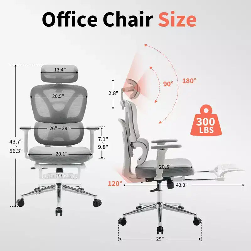 Chaise de Bureau Ergonomique, Chaise d'Ordinateur Confortable avec Appuie-tête Rembourré Ajustable, Support Lombaire Confortable et Accoudoir 3D, Chaises de Jeu, Gris