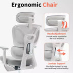 Chaise de Bureau Ergonomique, Chaise d'Ordinateur Confortable avec Appuie-tête Rembourré Ajustable, Support Lombaire Confortable et Accoudoir 3D, Chaises de Jeu, Gris