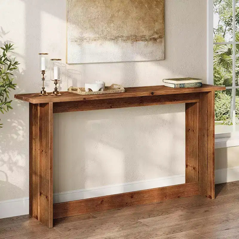 Console Lantine 63 longue en bois massif, table d'entrée de style ferme, table de canapé derrière le canapé pour le salon, le couloir, le vestibule