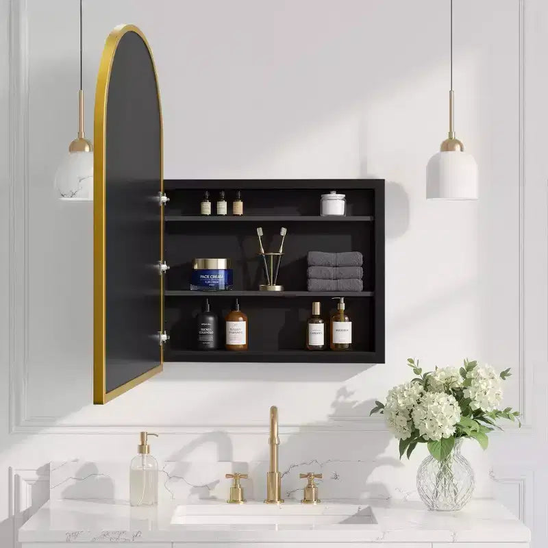 Armoire à pharmacie arquée avec miroir Armoire de toilette encastrée ou en surface Meuble de lavabo mural avec étagères réglables HD sans distorsion