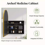 Armoire à pharmacie arquée avec miroir Armoire de toilette encastrée ou en surface Meuble de lavabo mural avec étagères réglables HD sans distorsion