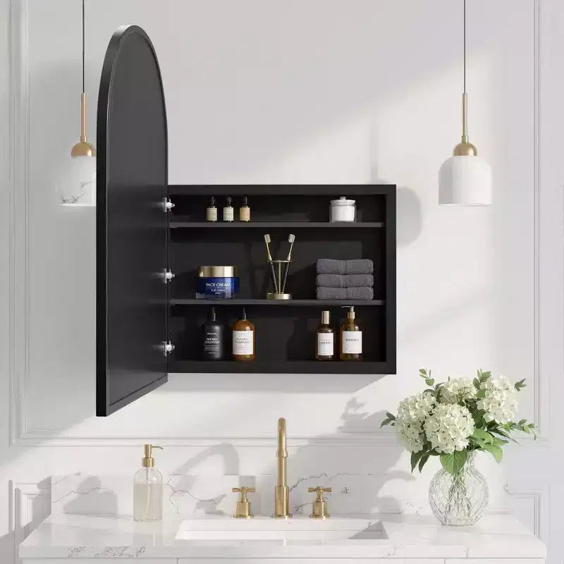 Armoire à pharmacie arquée avec miroir Armoire de toilette encastrée ou en surface Meuble de lavabo mural avec étagères réglables HD sans distorsion