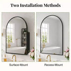 Armoire à pharmacie arquée avec miroir Armoire de toilette encastrée ou en surface Meuble de lavabo mural avec étagères réglables HD sans distorsion