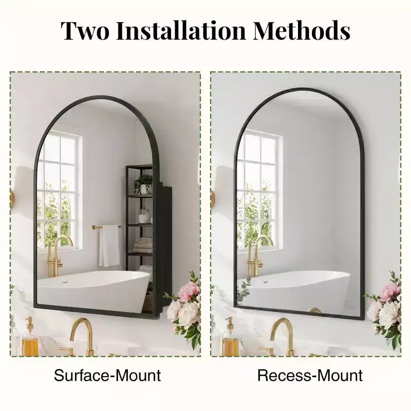 Armoire à pharmacie arquée avec miroir Armoire de toilette encastrée ou en surface Meuble de lavabo mural avec étagères réglables HD sans distorsion