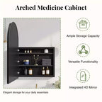 Armoire à pharmacie arquée avec miroir Armoire de toilette encastrée ou en surface Meuble de lavabo mural avec étagères réglables HD sans distorsion