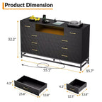 Meuble TV avec commode en bois à 8 tiroirs de 55 pouces. Commode avec lumières LED et prise de courant. Organisateur de rangement pour chambre à coucher, salon et placard.