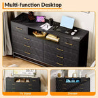 Meuble TV avec commode en bois à 8 tiroirs de 55 pouces. Commode avec lumières LED et prise de courant. Organisateur de rangement pour chambre à coucher, salon et placard.