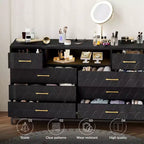 Meuble TV avec commode en bois à 8 tiroirs de 55 pouces. Commode avec lumières LED et prise de courant. Organisateur de rangement pour chambre à coucher, salon et placard.