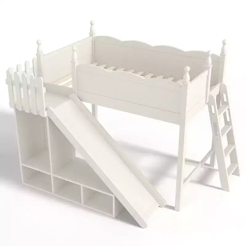 Lit mezzanine Bellemave avec étagères de rangement et armoire, cadre de lit mezzanine en bois massif avec toboggan et échelles détachables pour enfants