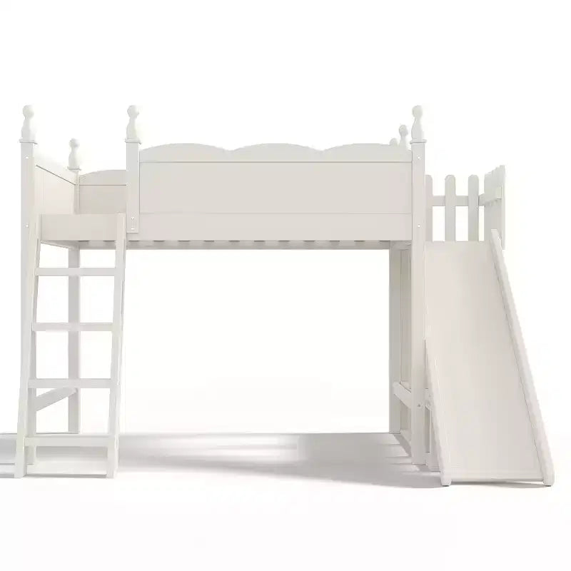 Lit mezzanine Bellemave avec étagères de rangement et armoire, cadre de lit mezzanine en bois massif avec toboggan et échelles détachables pour enfants
