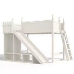 Lit mezzanine Bellemave avec étagères de rangement et armoire, cadre de lit mezzanine en bois massif avec toboggan et échelles détachables pour enfants
