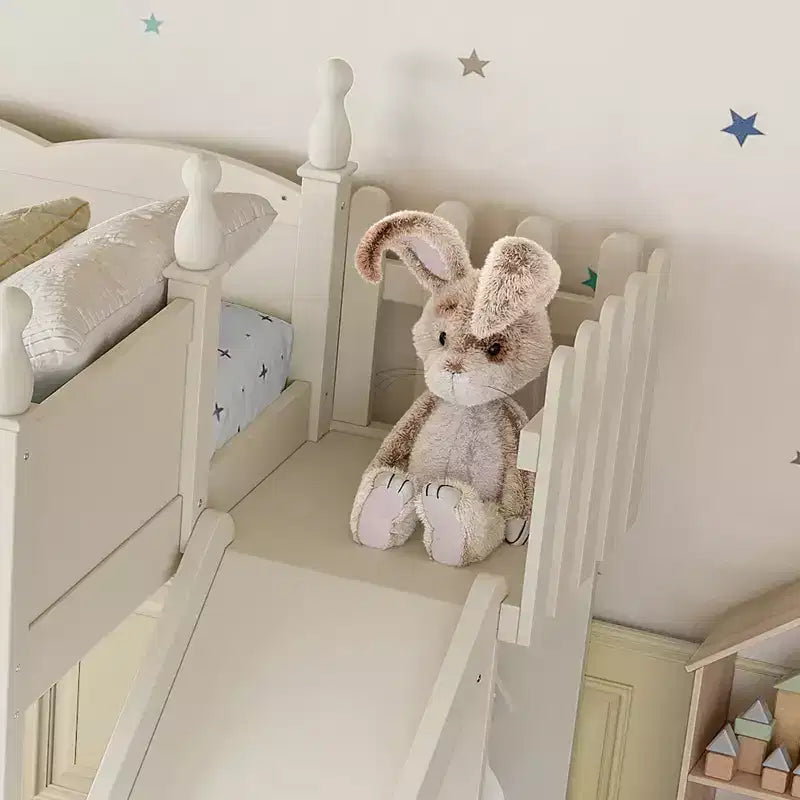 Lit mezzanine Bellemave avec étagères de rangement et armoire, cadre de lit mezzanine en bois massif avec toboggan et échelles détachables pour enfants