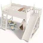 Lit mezzanine Bellemave avec étagères de rangement et armoire, cadre de lit mezzanine en bois massif avec toboggan et échelles détachables pour enfants