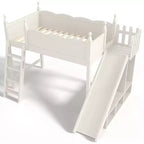 Lit mezzanine Bellemave avec étagères de rangement et armoire, cadre de lit mezzanine en bois massif avec toboggan et échelles détachables pour enfants