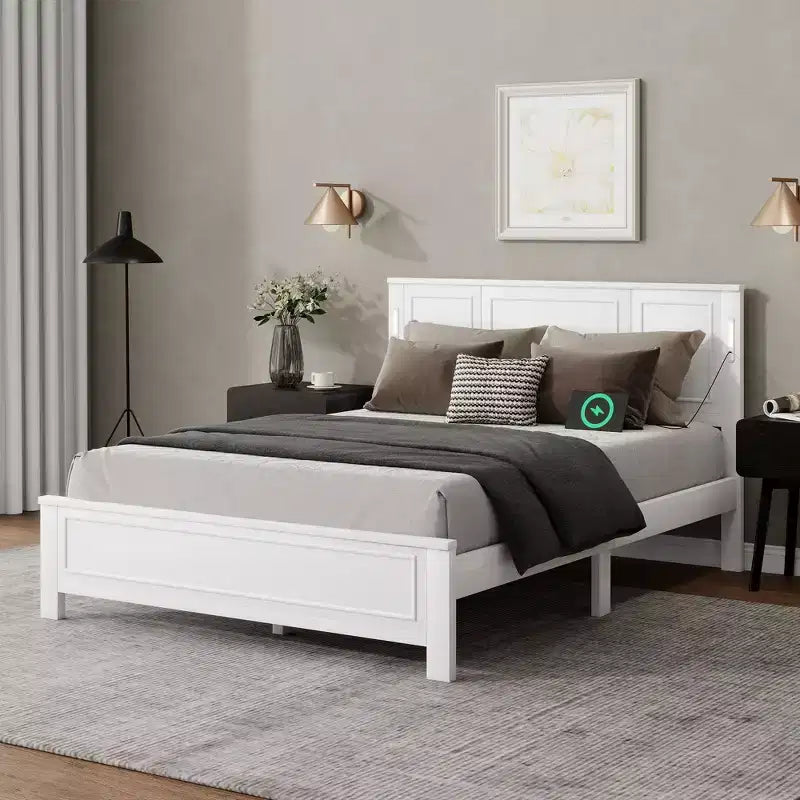 Cadre de lit de ferme Clihome avec tête de lit haute, lumières LED et station de charge USB
