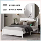 Cadre de lit de ferme Clihome avec tête de lit haute, lumières LED et station de charge USB