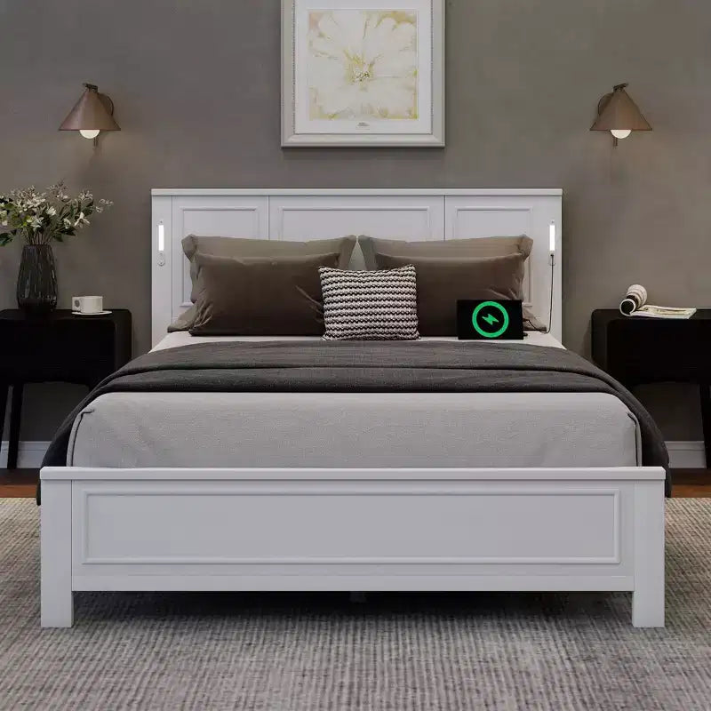 Cadre de lit de ferme Clihome avec tête de lit haute, lumières LED et station de charge USB
