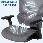 Chaise de bureau ergonomique en maille à dossier haut - accoudoirs réglables 4D, support lombaire dynamique, assise coulissante, appui-tête et roulettes silencieuses