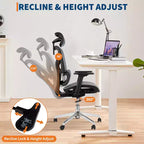 Chaise de bureau ergonomique en maille à dossier haut - accoudoirs réglables 4D, support lombaire dynamique, assise coulissante, appui-tête et roulettes silencieuses